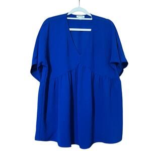 Womens Babydoll Top Flowy Elevated Basic Bold Colorful Blue Medium NWOT